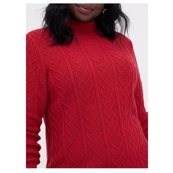 Torrid 2 ❤️ MOCK NECK MINI DRESS - CABLE KNIT HEART RED - Picture 3 of 8